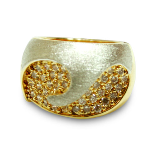 Anel folheado ouro 18K e ródio cravejado com zircônias