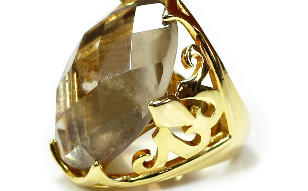 Anel Folheado Ouro 18k Cristal Colombiano