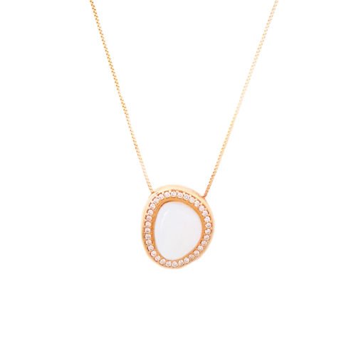 Colar folheado ouro 18K pingente pedra brasileira e zircônias