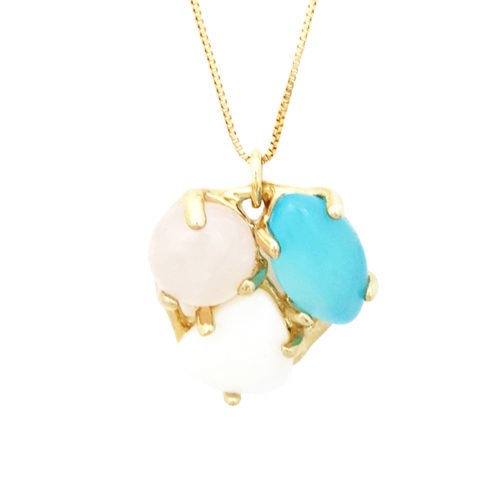 Colar folheado ouro 18K pingente pedras brasileiras