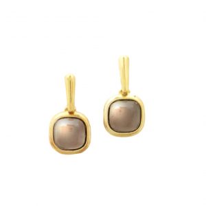 Brinco folheado ouro 18K com pedra brasileira obsidiana