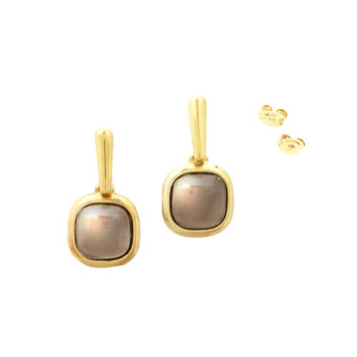 Brinco folheado ouro 18K com pedra brasileira obsidiana