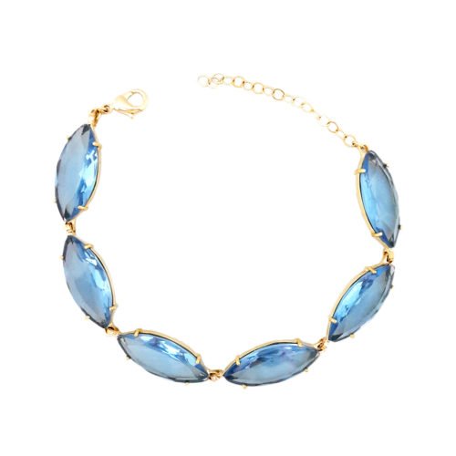 Pulseira Folheada Ouro 18K com cristal azul