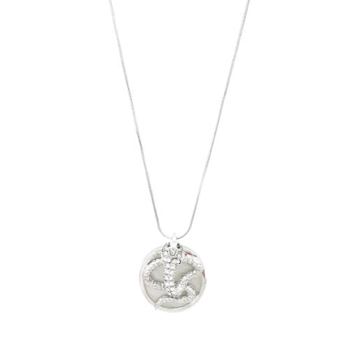 Colar folheado ródio e pingente cobra com micro zircônias