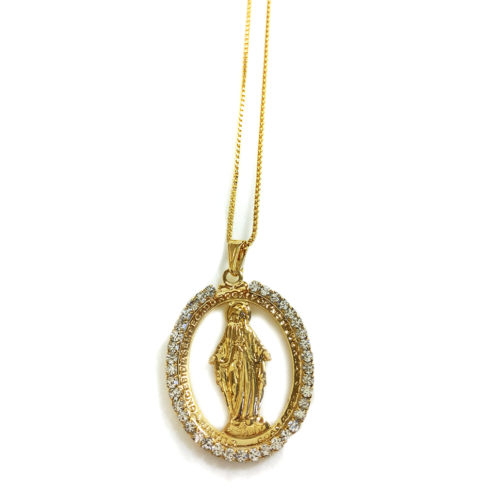 Colar folheado ouro 18K e Pingente Nossa Senhora com Zircônias