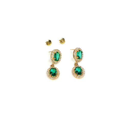 Brinco folheado ouro 18K Cristal Verde e Micro Zircônias