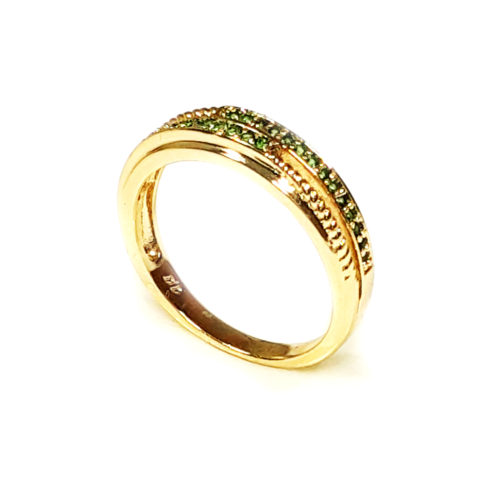 Anel Folheado Ouro 18k Micro Zircônias Verde