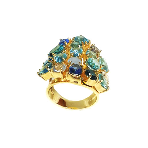 Anel Folheado Ouro 18k Cristais Vivara Inspired