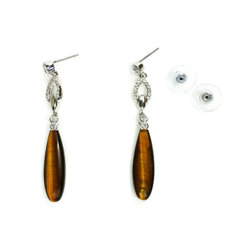 Brinco Folheado ouro 18K Pedra Brasileira Olho de Tigre e Zircônias