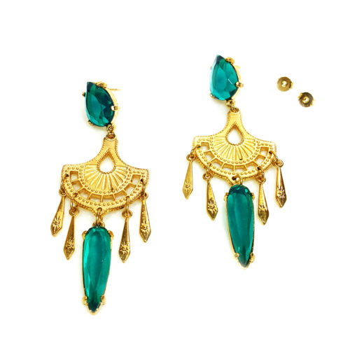 Brinco folheado ouro 18K com Cristal verde esmeralda