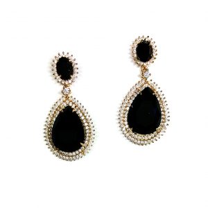 Brinco Folheado ouro 18K Cristal Negro e Zircônias