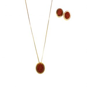 Colar E Brinco Folheados Ouro Pedra do Sol