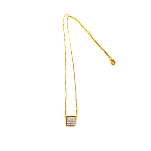 Colar folheado ouro 18K Pingente Quadro Micro Zircônias