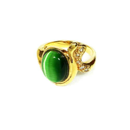 Anel Folheado Ouro 18k com Pedra Brasileira Amazonita Verde e Zircônias