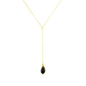 Colar folheado ouro 18K Gravata com Pedra Ônix Negra