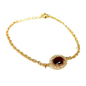 Pulseira Folheada Ouro 18K e detalhe cristal Rubi e Zircônia