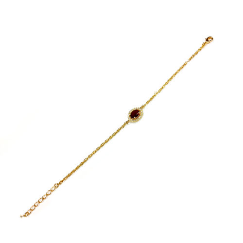 Pulseira Folheada Ouro 18K e detalhe cristal Rubi e Zircônia