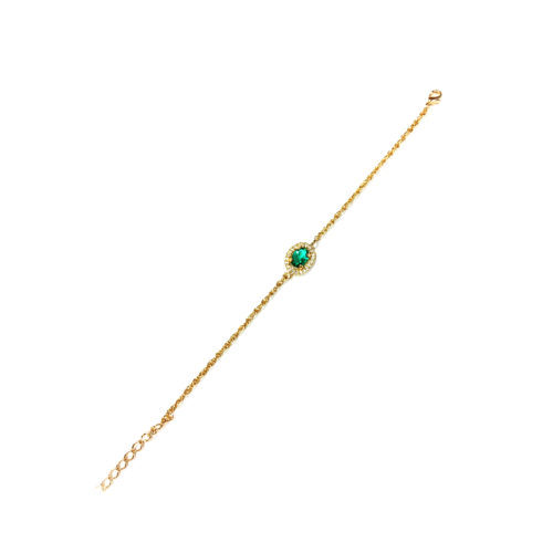 Pulseira Folheada Ouro 18K e detalhe cristal Verde e Zircônia