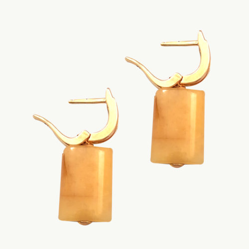 Brinco Folheado ouro 18K Pedra Brasileira Amazonita Âmbar