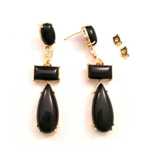 Brinco folheado ouro 18K pedra brasileira Ônix