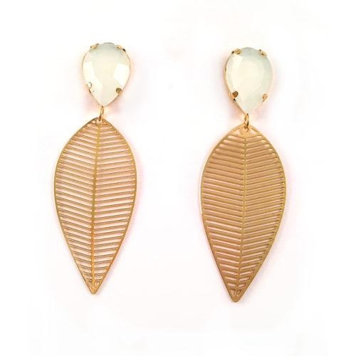 Brinco Folheado Ouro 18k Folha e pedra acrílica