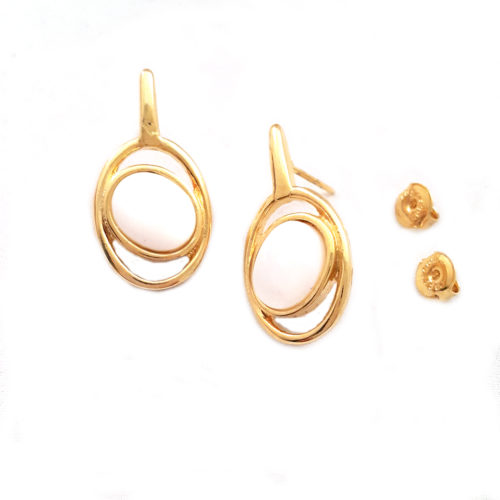 Brinco Folheado Ouro 18k Pedra Brasileira Madrepérola