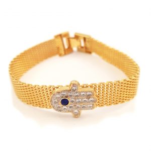 Pulseira Folheada Ouro 18K Mão de Fátima com zircônias