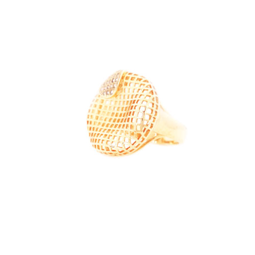 Anel folheado ouro 18k trama vazada e micro zircônias
