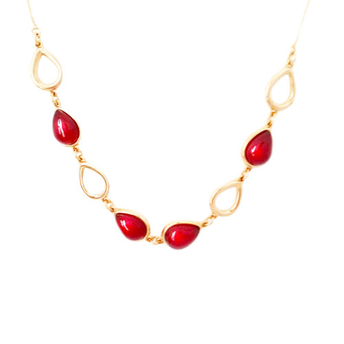 Colar e Brinco Folheado Ouro 18K Pedra Brasileira Ágata de fogo