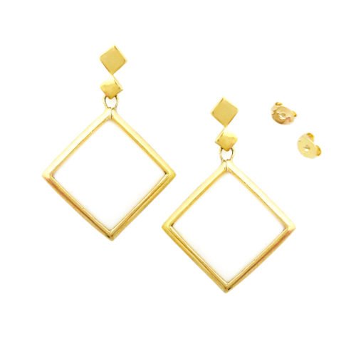 Brinco folheado ouro 18K losango com pedra brasileira madrepérola