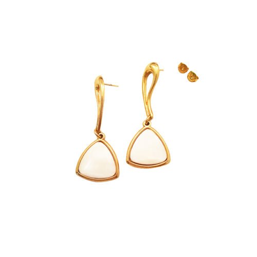 Colar e Brinco Folheado Ouro 18K Pedra Brasileira Madrepérola