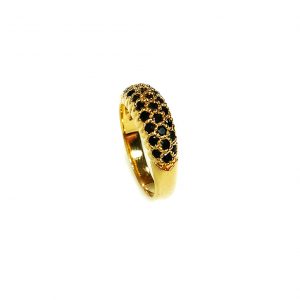 Anel Folheado Ouro 18k Micro Zircônias Negra