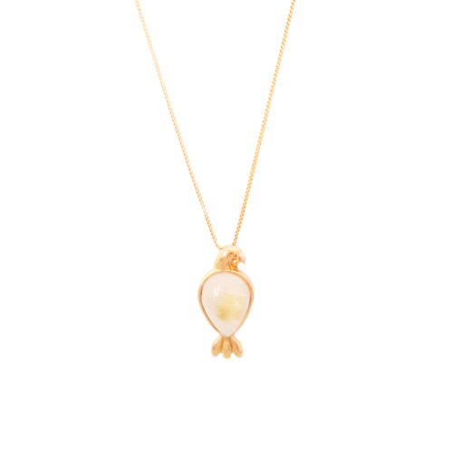 Colar folheado ouro 18K e pingente pássaro com pedra brasileira rutilo