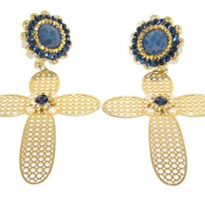 Maxi Brinco Cruz Dourada com Cristal e Acrílico