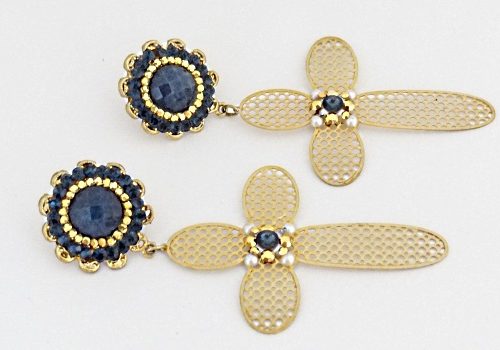 Maxi Brinco Cruz Dourada com Cristal e Acrílico