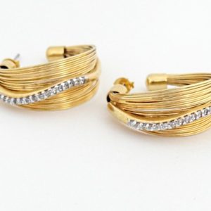 Brinco Argola com Fios e Zircônias Folhado Ouro 18k Dourado
