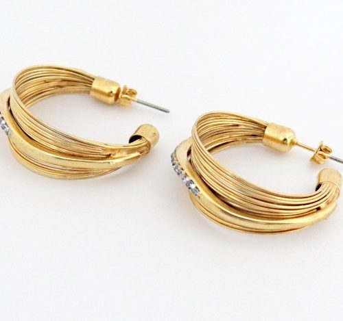 Brinco Argola com Fios e Zircônias Folhado Ouro 18k Dourado