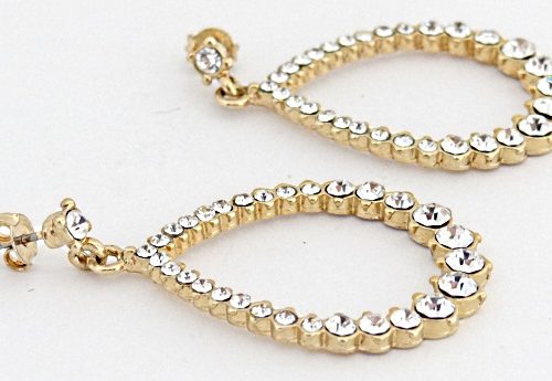 Brinco Gota com Strass Dourado