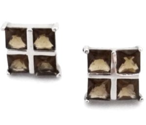 Brinco Quadrado Cristal Marrom em Ródio