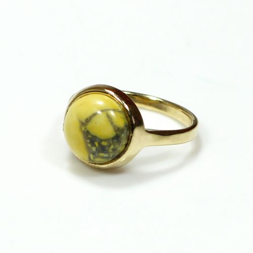 Anel folheado ouro 18k com pedra waulita amarela