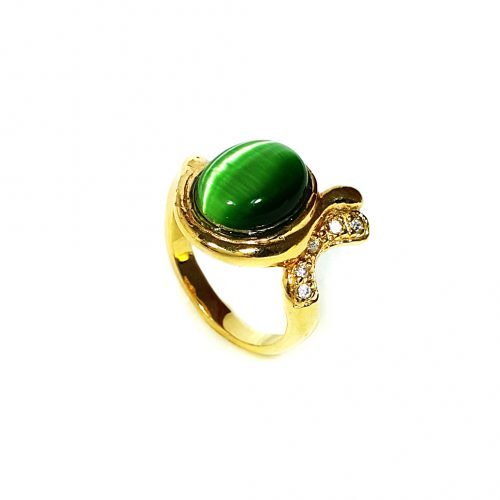 Anel folheado ouro 18k com pedra amazonita verde