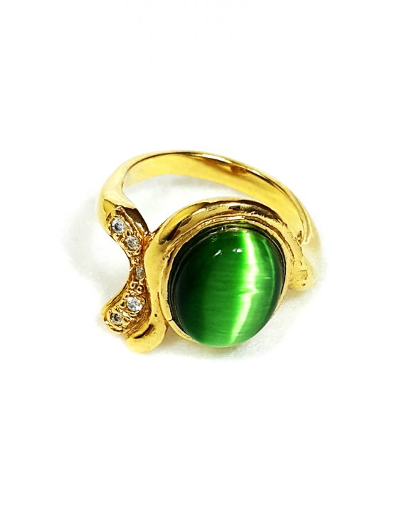 Anel folheado ouro 18k com pedra amazonita verde